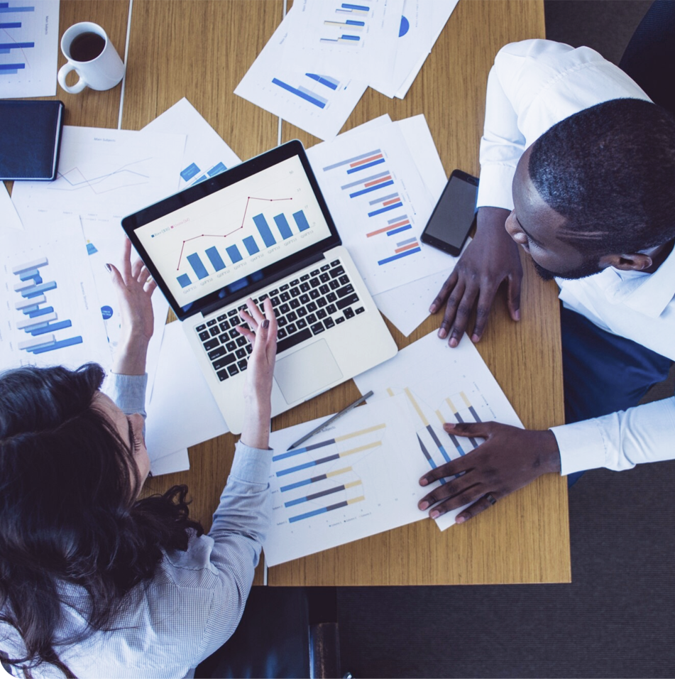 people discussing charts